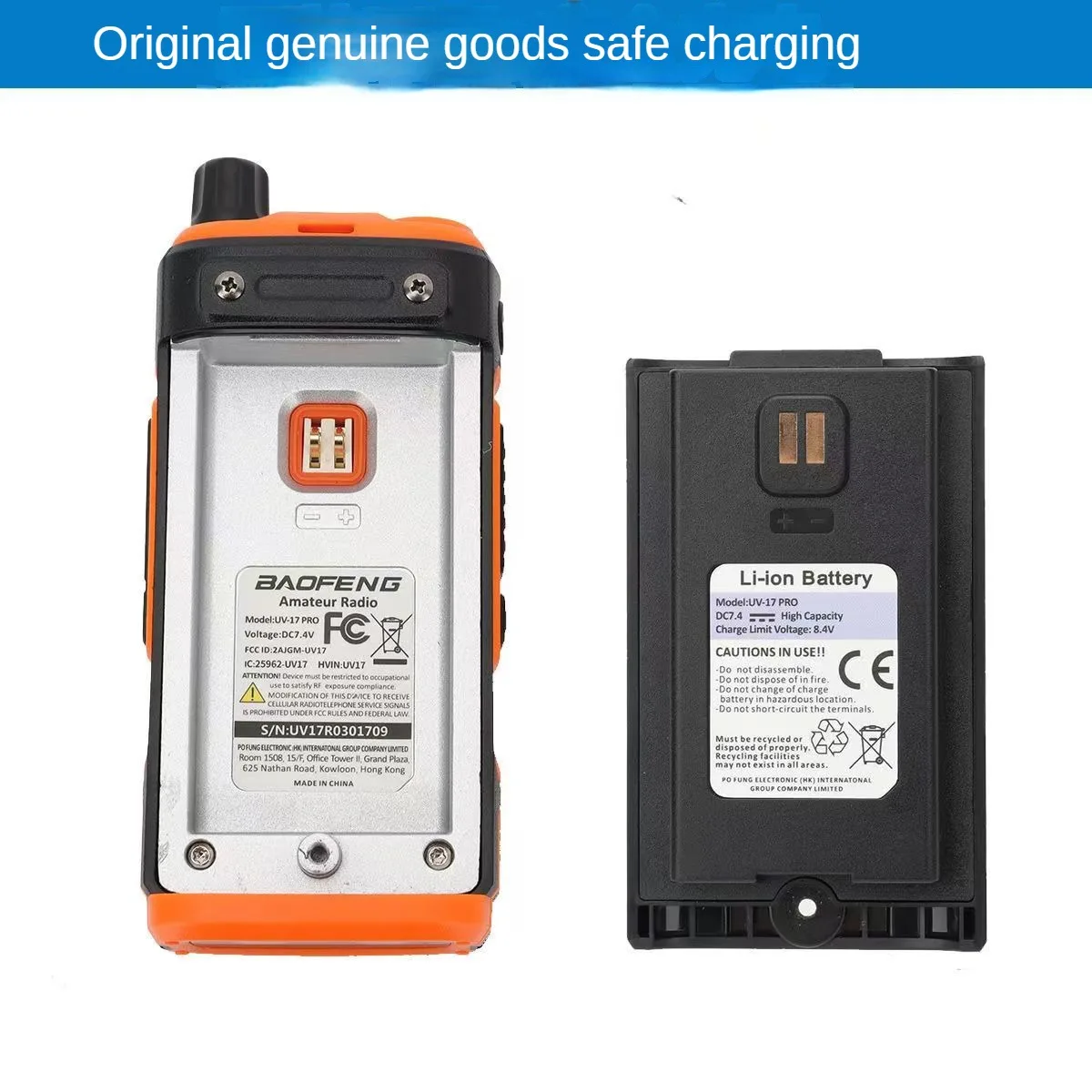 Baofeng Batteria Originale Serie Uv 17 Porta Usb Type-C Compatibile Con Uv-17 Pro Gps, Uv17 Max, Uv17L, Radio Walkie Talkie Uv 17H