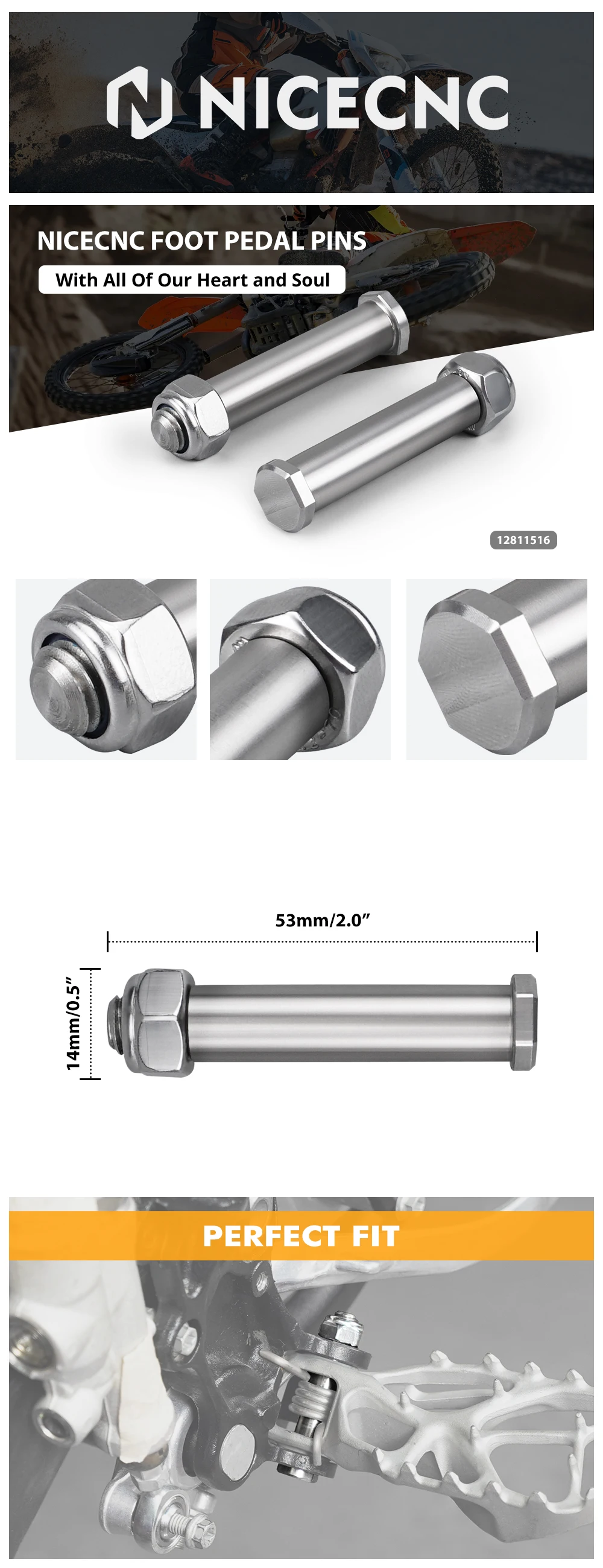 NICECNC für 2024 KTM EXC 300 EXCF 350 SX 125 SXF 450 Husqvarna TE300 TE250 GasGas EC300 Motorrad Fußraste Fußstütze Mount Pins – Detail 7