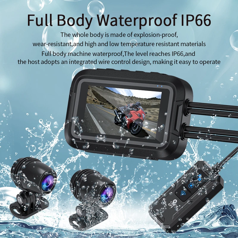 오토바이 대시캠, 풀 HD 듀얼 1080P, 방수 IP66 카메라, 와이파이, 오토바이 DVR, 블랙 GPS 박스, 3 인치