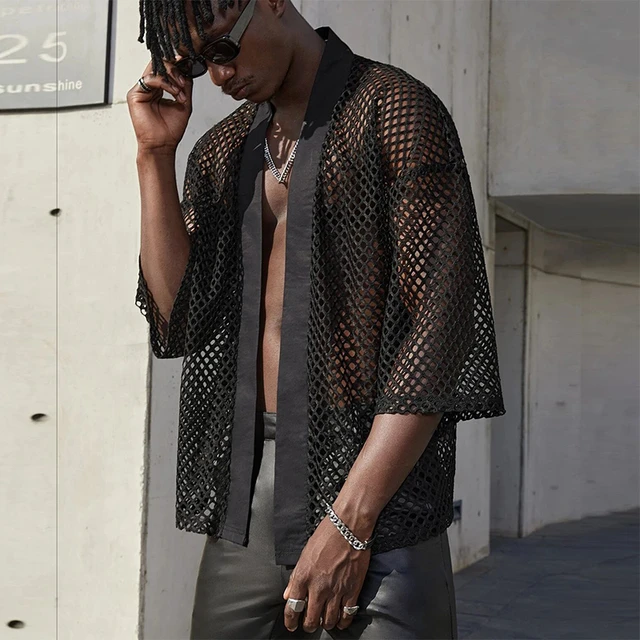 2022 Spring Summer Casual Shirt Streetwear Social Party Tuxedo Singer Stage  Chemise Homme Loose Hollow See-through Shirt Men - AliExpress