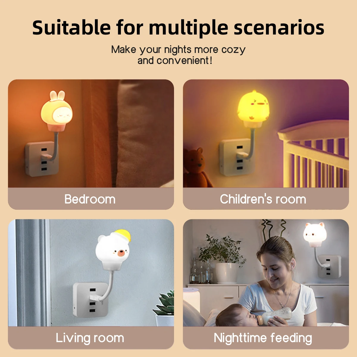 USB LED Night Light for Kids Bedroom with Remote Control