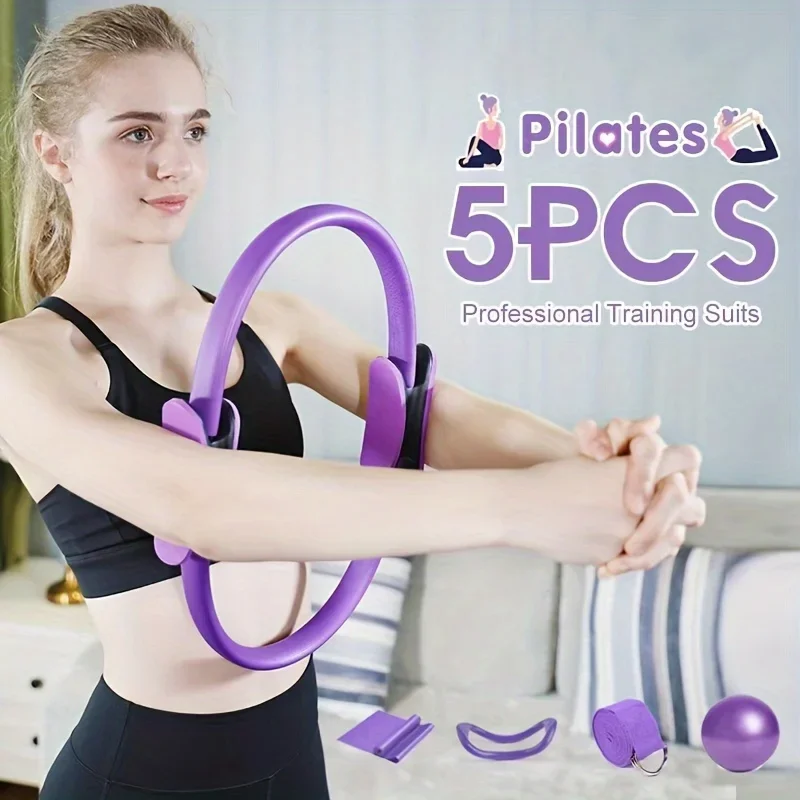 5 Piece Pilates Ring Set, Stretch Kit, Yoga Ball, Resistance Band-for Flexibility, Shaping, Core Training, Fitness Equipment
