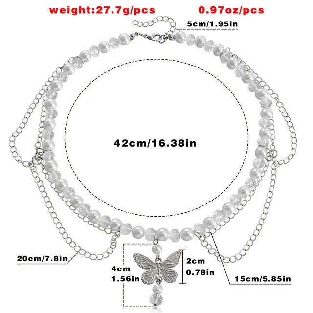 Butterfly Heart Pearls Necklace for Women Girls Fashion