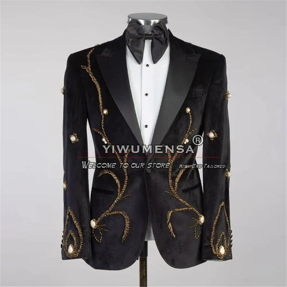 

Elegant Velvet Mens Suits Slim Fit Groom Wedding Tuxedos Formal Business Male Blazer 2 Piece Man Prom Terno Masculinos Completo