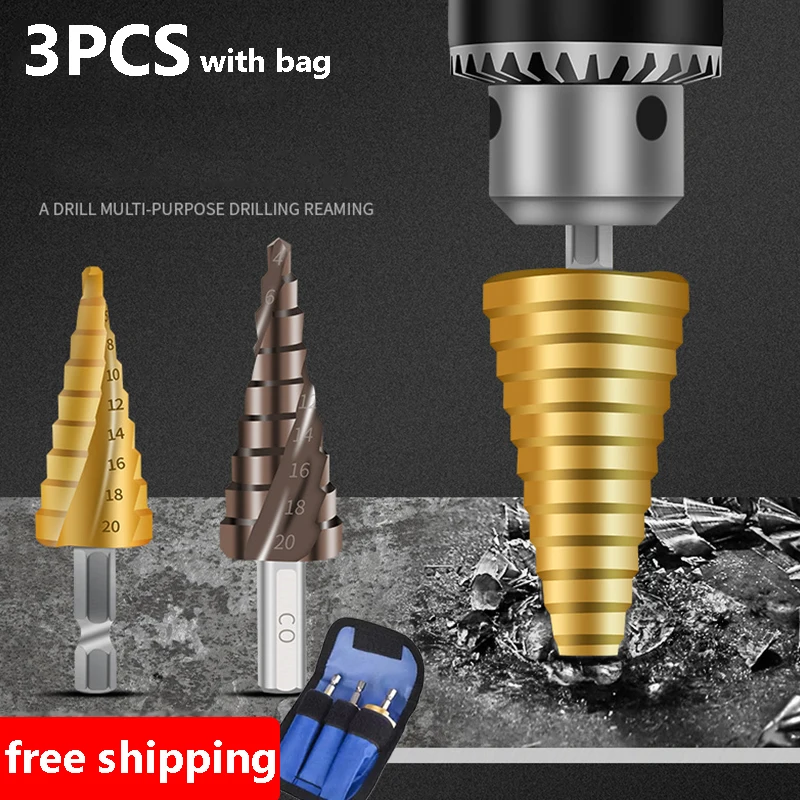 

Drill Bit 3-12 4-12 4-20 4-22 HSS Titanium Coated Step Drilling Power Tools Metal High Speed Steel Wood Hole Cutter Cone Drill
