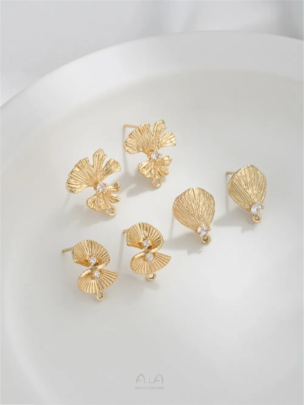 925 Silver Needle 14K Gold Ginkgo Garden Fan-shaped Earrings with Rings Diy Hand Earring Accessories E364