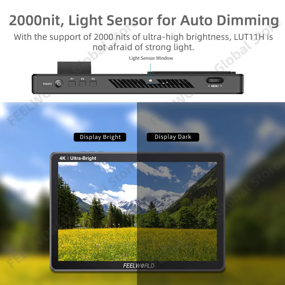 FEELWORLD LUT11H 10.1 Inch 2000nit Touch Screen Dslr Camera Field Monitor 3D LUT IPS 1920x1200 4K HDMI Light Sensor Auto Dimming
