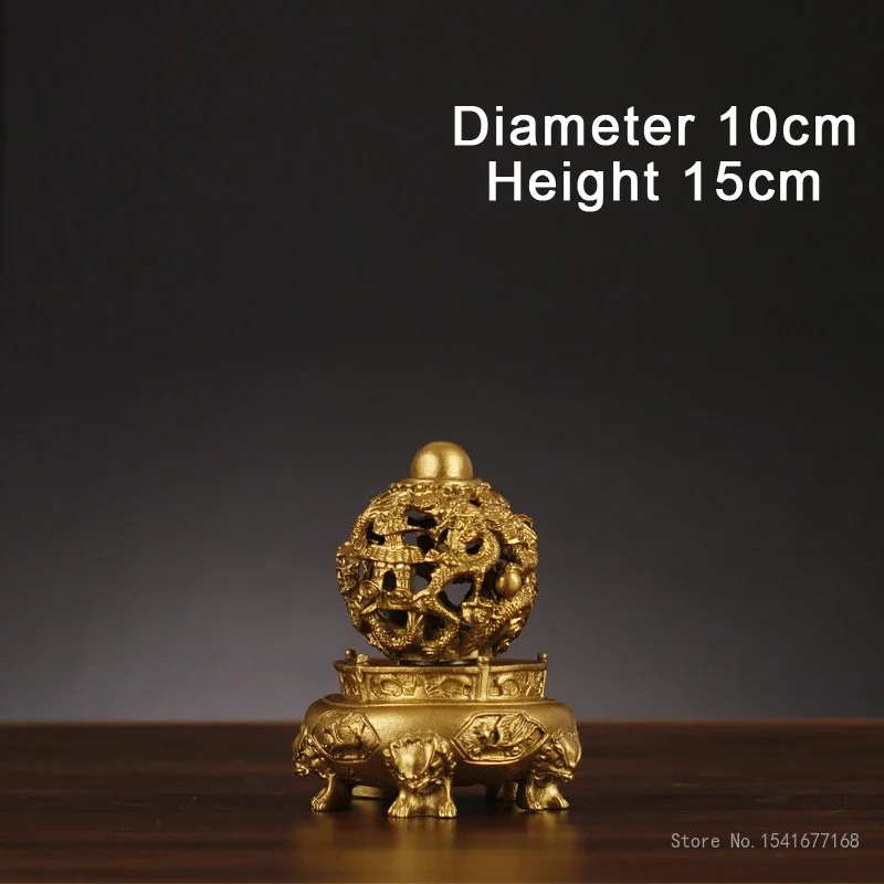 Creative Copper Hollow Out Dragon Sculpture Ding Shape Decorations Home Bedroom, Living Room, Office Desk Decor, Craft Gift, 1Pc