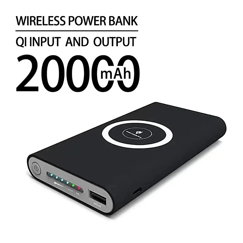 Power Bank 20000Mah Wireless Portable Charging 2 Usb Phone Externalbattery Chargerpoverbankfor Iphone E Android