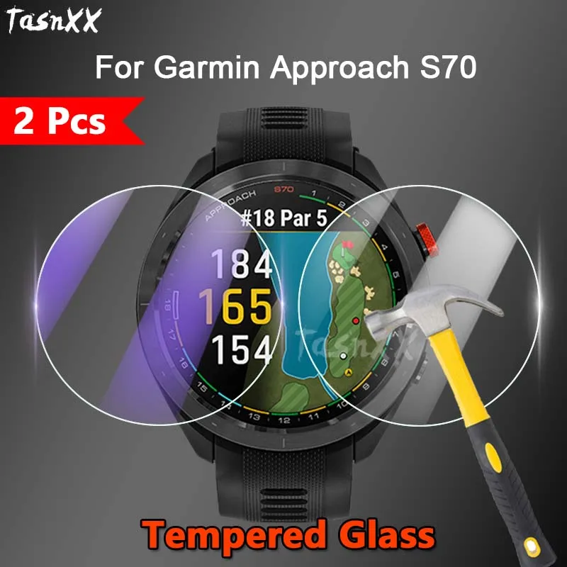 

2Pcs For Garmin Approach S70 42 47 mm SmartWatch Ultra Slim Clear / Anti Purple Light 2.5D Tempered Glass Screen Protector Film