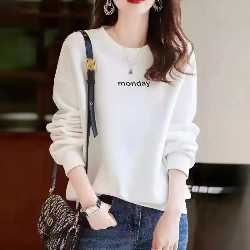 Women's Autumn and Winter New Fashion Elegant Round Neck Pullover Print Panel Casual Versatile Long Sleeve Loose Sweatshirts