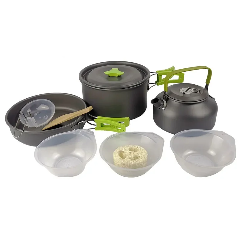 

Camping Cookware Set Aluminum Nonstick Portable Outdoor Tableware Kettle Pot Cookset Cooking Pan Bowl for Hiking BBQ Picnic