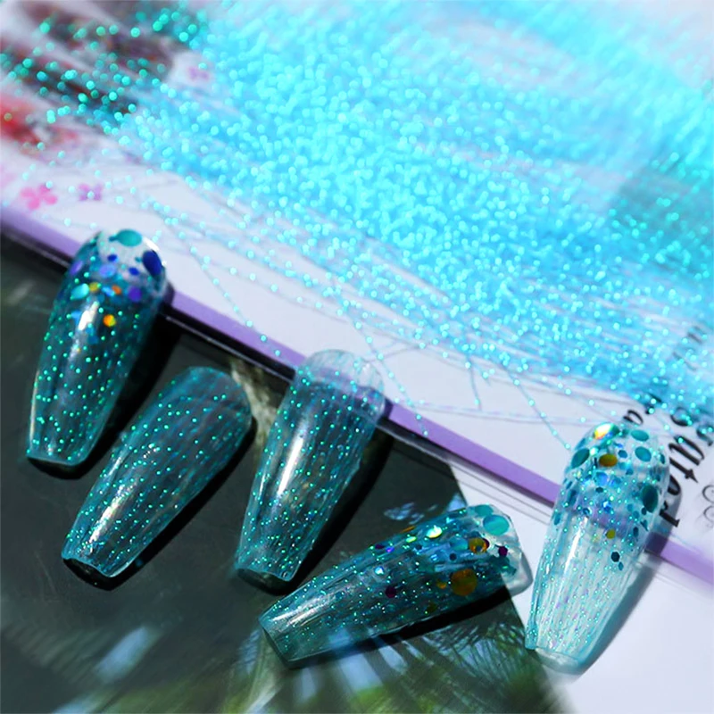1 Beutel Nagelaufkleber mit fluoreszierendem Faden, Laser-Glitzer, Netznetz, Linienband, Abziehbilder, holografische 3D-Seidenfolien, Nagelkunst-Dekorationen – Detail 4