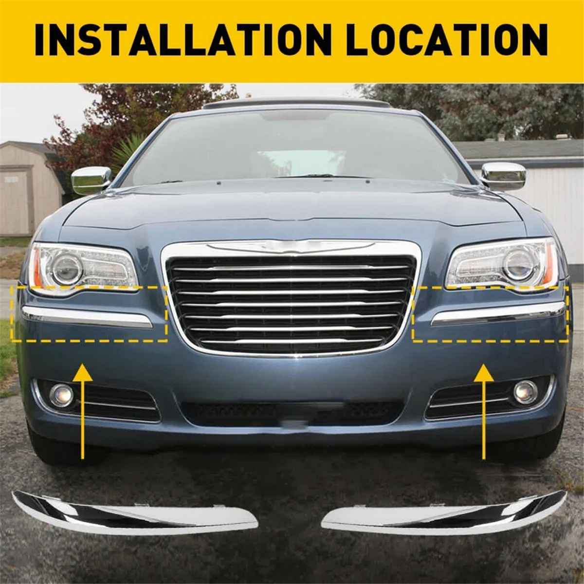 68127941AB, 68127940AB for Chrysler 300 2011-2014 Front Bumper Molding Trim Set Left+Right (Silver)