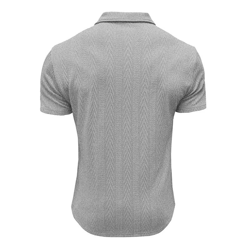 Stilvolle Kurzarm-Poloshirts für Herren in Hellgrau mit Zickzack-Textur, ideal für Freizeit- und Business-Freizeitkleidung für den Sommer – Detail 28