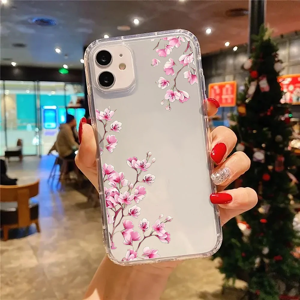Pink Cherry Blossom Transparent Silicone Phone Case