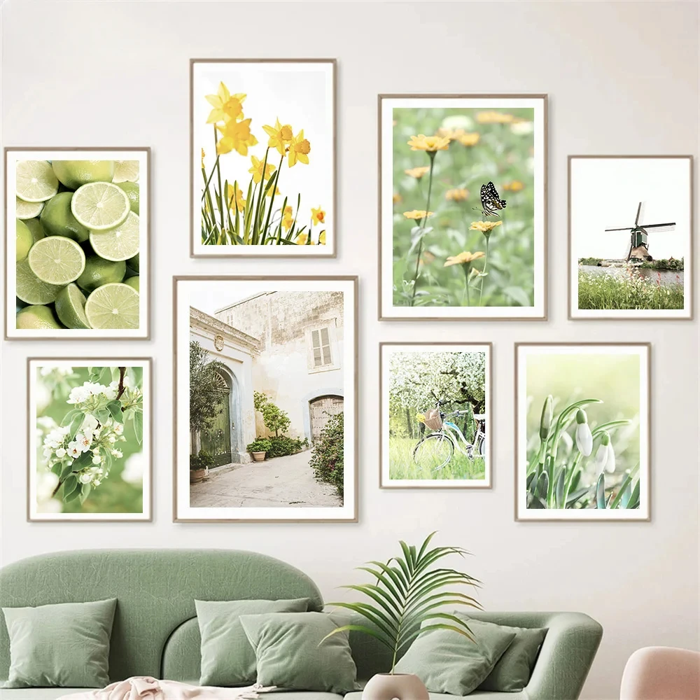 

Spring Sunflower Windmill Farmhouse Rural Plant Flower Wall Art Canvas Painting, Yellow Poster Picture Perfect Living Room Decor