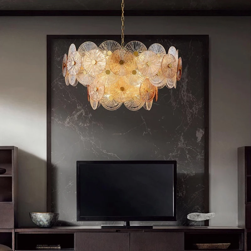 

Modern American Luxury Lustre Glass Chandelier Room Decor Led Lights Living Dining Bedroom Pendant Lamp Indoor Lighting Fixtures