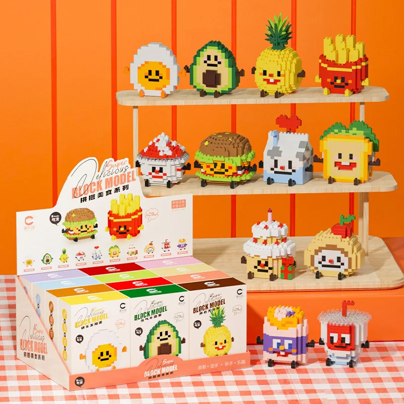 

Funny Cartoon Food Figure Hamburg Swiss Roll Micro Building Blocks Assembled Avocado Model Bricks Sandwich Toys For Santa Gift