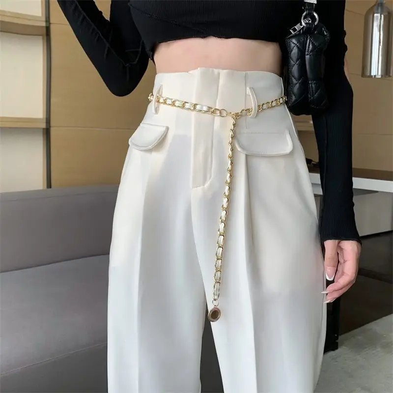 

Women's pants fashion simple joker high waist pants suit overalls white show skinny new design sense. women pants