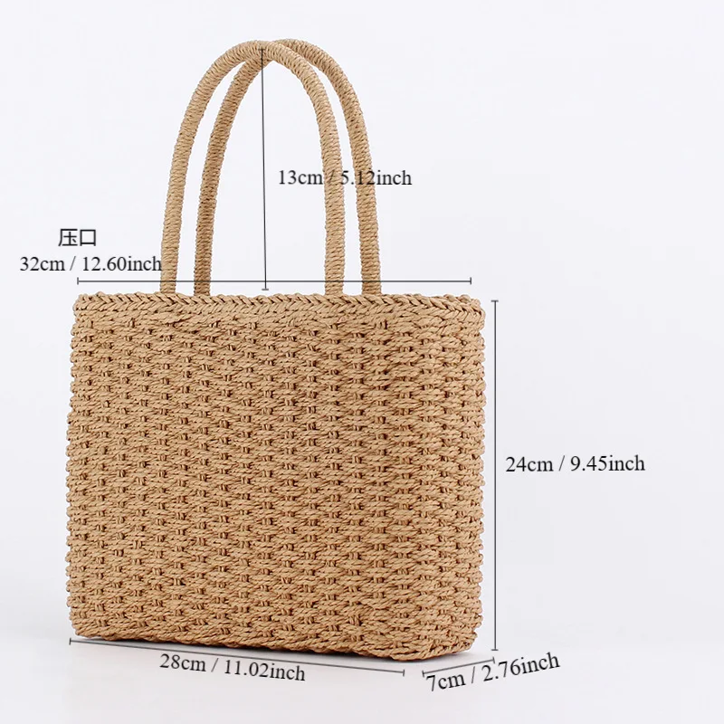 Top Handle Handbags Totes Square Weaving Ladies Straw Bag Summer Vacation Casual Clutch Bags Straw Bags Tote Summer Beach Large