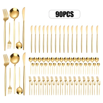 24 pz/90 pz Set di Posate In Acciaio Inox Posate Utensile Da Tavola Da Cucina Forchette Coltelli Cucchiai Posate per Il Ristorante di Casa 1