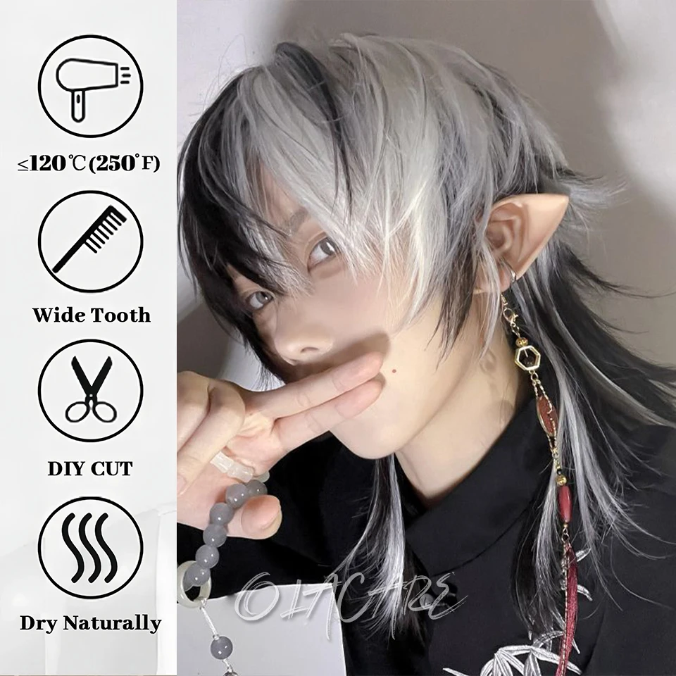 Synthetic Straight Anime Men Wig with Bangs for Daily Party Cosplay
