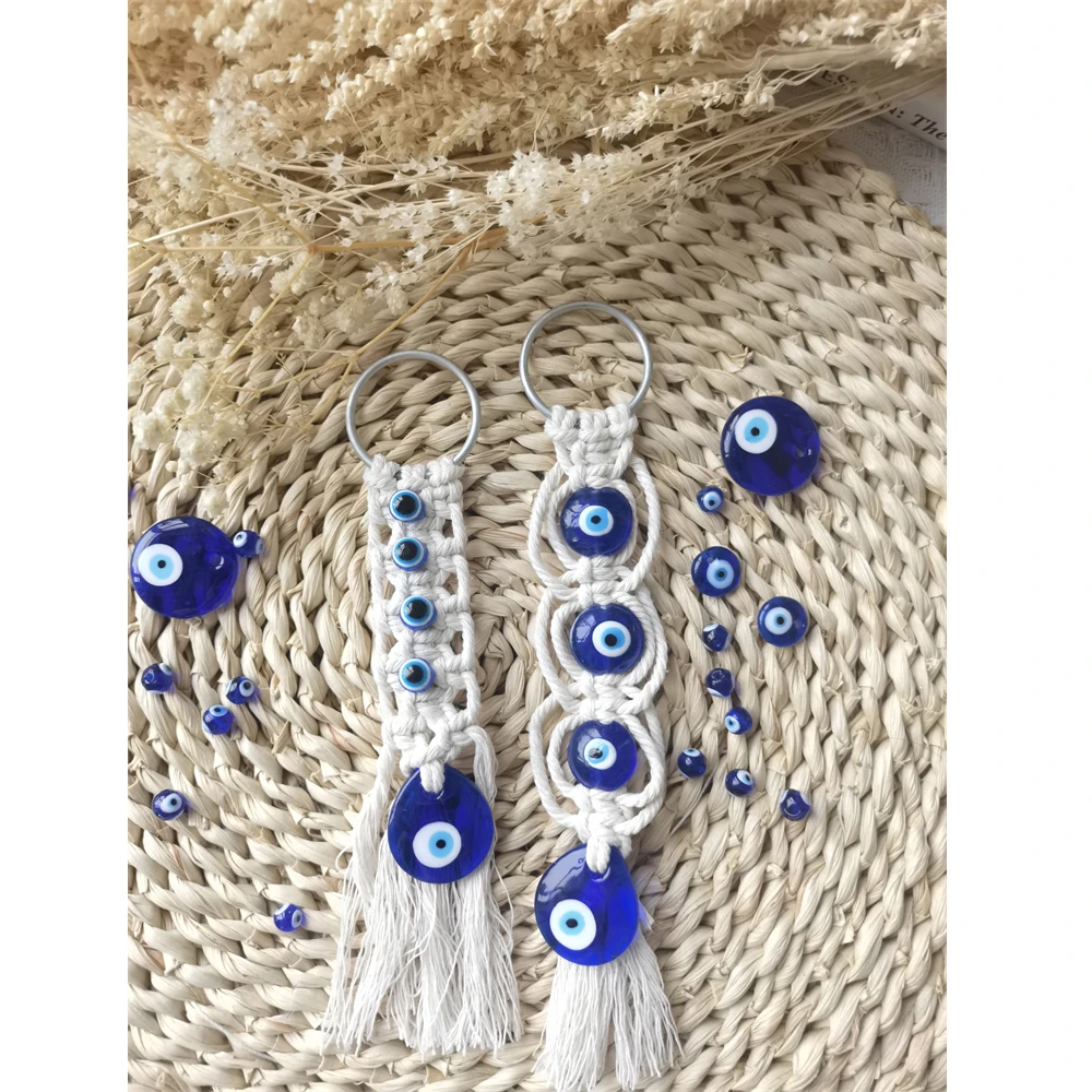 Macrame Wall Hanging Handmade Tapestry Nazar Decoration Turkish Evil Eye Keychain Pendant for Home Car Rearview Mirror  Gift 2