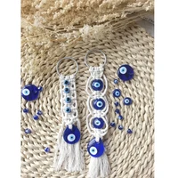 Macrame Wall Hanging Handmade Tapestry Nazar Decoration Turkish Evil Eye Keychain Pendant for Home Car Rearview Mirror  Gift 2