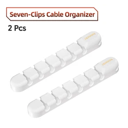 Toocki Silicone Cable Organizer - Flexible Management Clips for Cables and Accessories (2Pcs 7-Clips White)