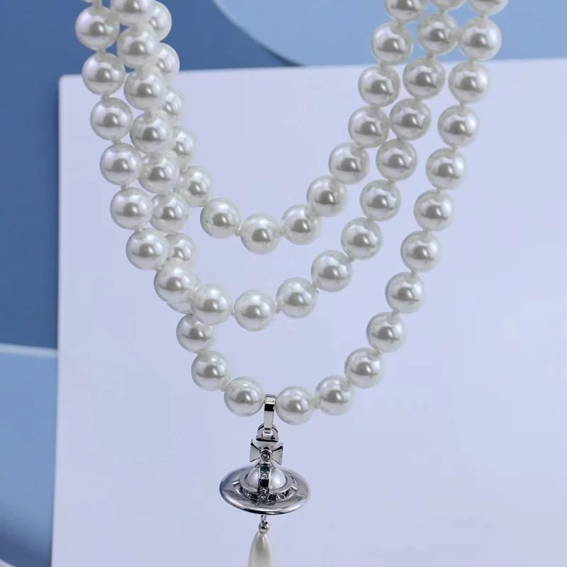 New Three-Dimensional Saturn Three-Dimensional Water Drop Pearl UFO Necklace Necklace Pendant Accessories