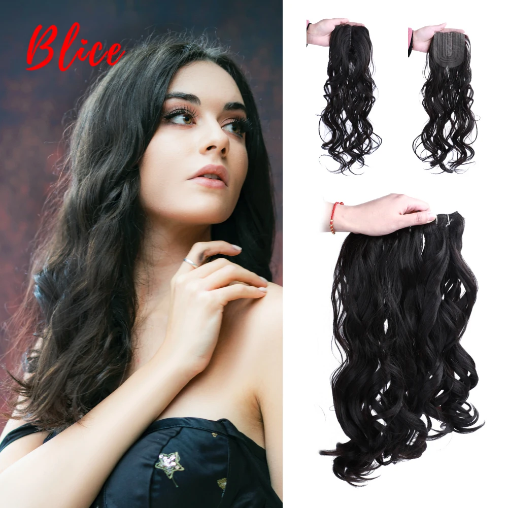 Blice Synthetic Wavy Bundle Curly Weave 3+1PCS/Pack Black Hair Extension with Lace Head LineFree Closure