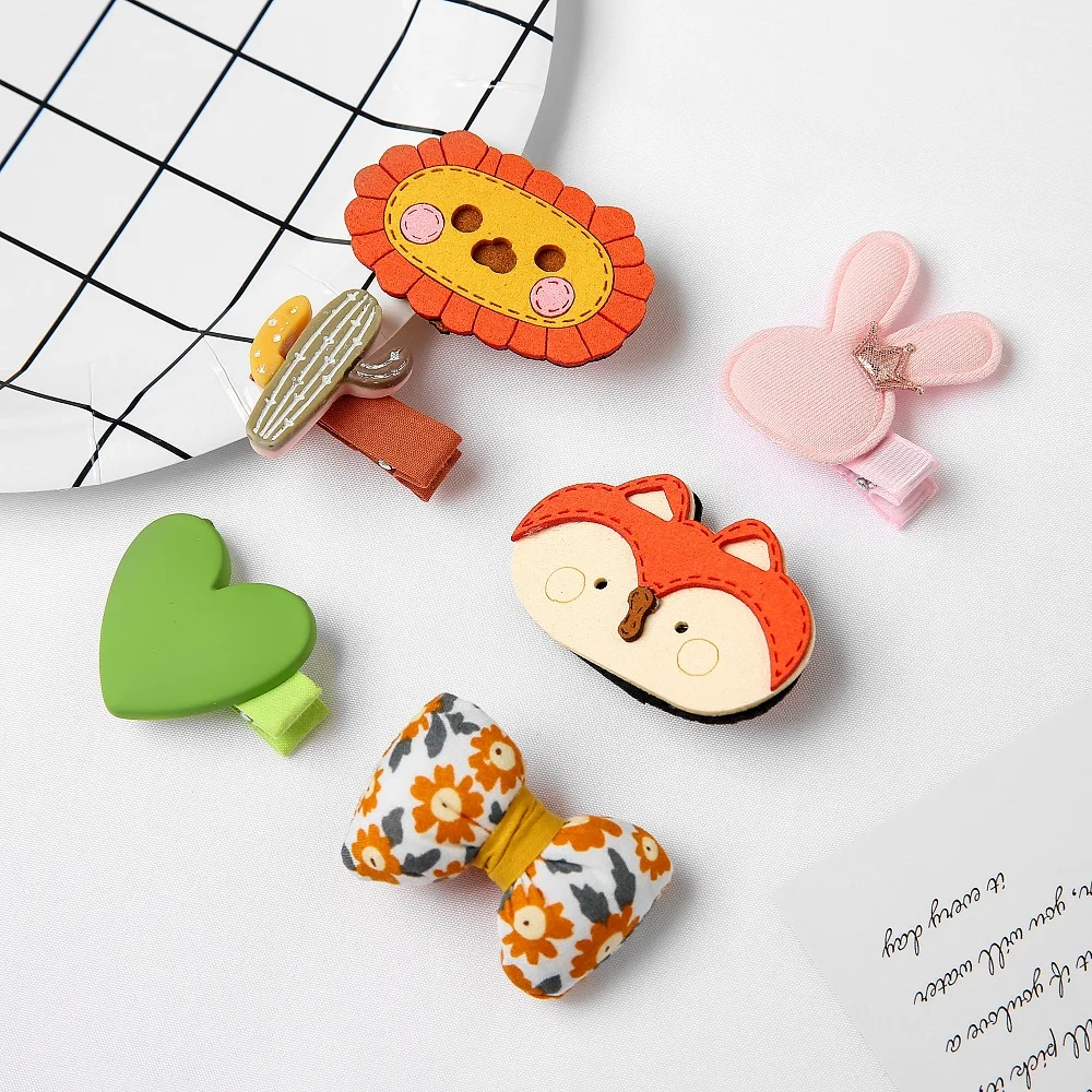 5Pcs/Set Bowknot Baby Girl Hairpins Cute Floral Cartoon Animal Hair Clip Children Infant Hairpin Kids Barrettes Baby Accessories