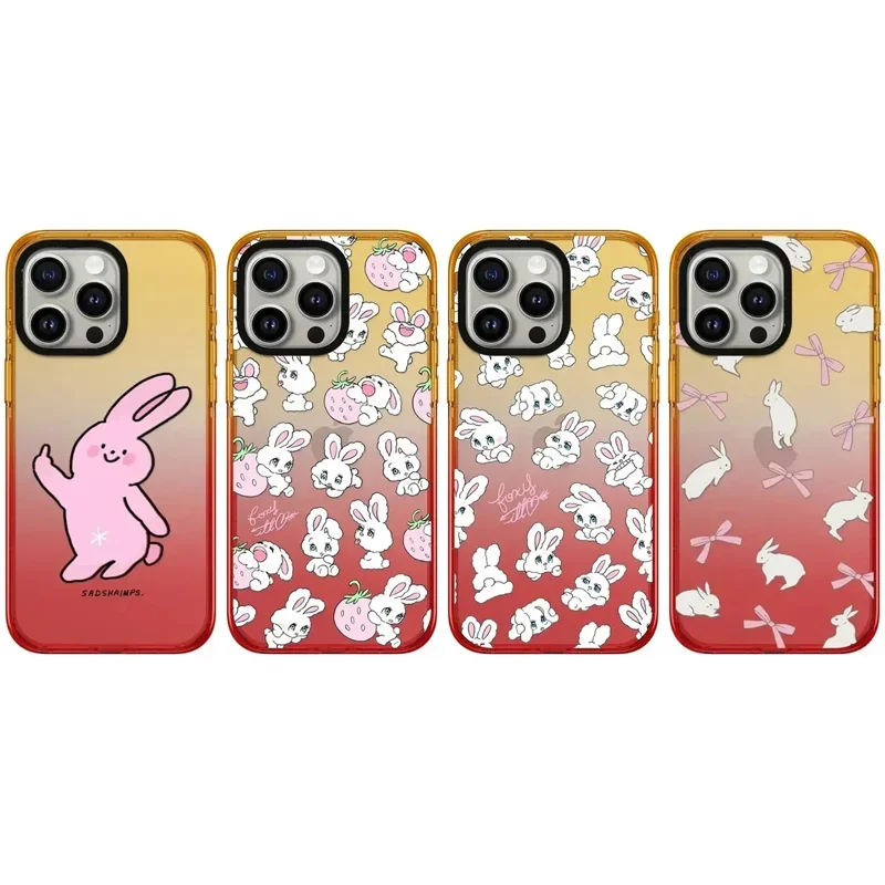 

Peach Gradient Border 2.0 Acrylic Cute Rabbit Pattern iPhone 11 12 13 14 15 Pro Max Protective Case