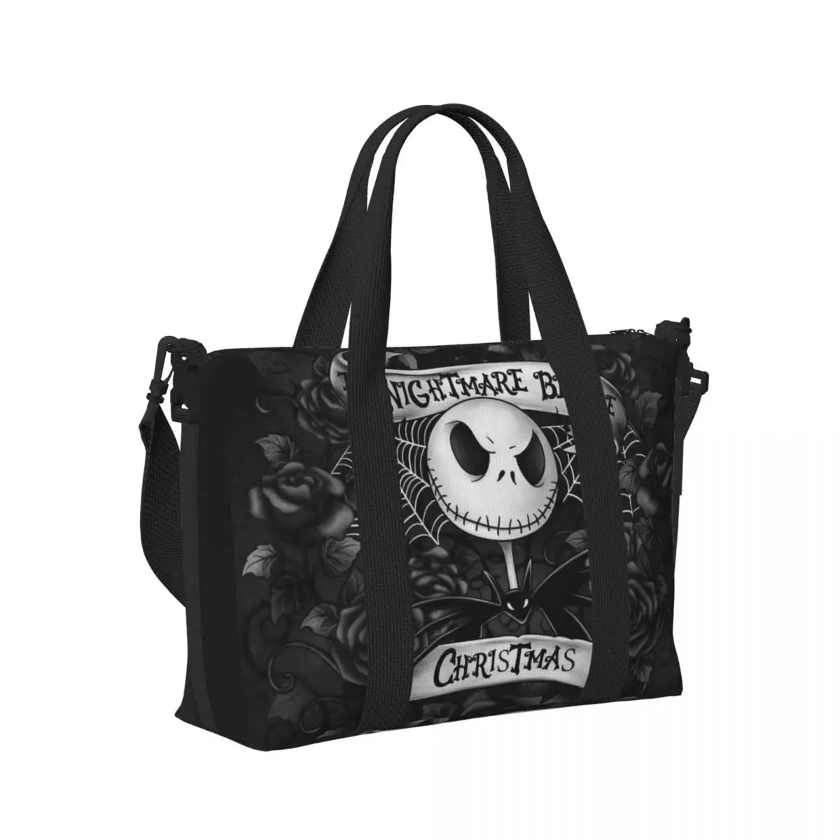 Custom The Nightmare Before Christmas Beach Tote Bag for  Extra Large Gym Carry On Halloween Skull Jack Skeleton Travel Bags 3