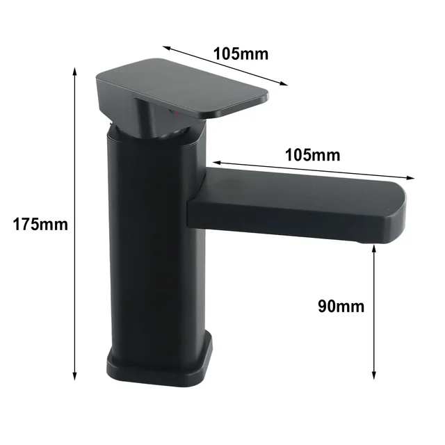 1 X Water Tap Plastic Steel Bathroom Counter Basin Square Base Faucet Black Hot And Cold Water Mixer Black 4