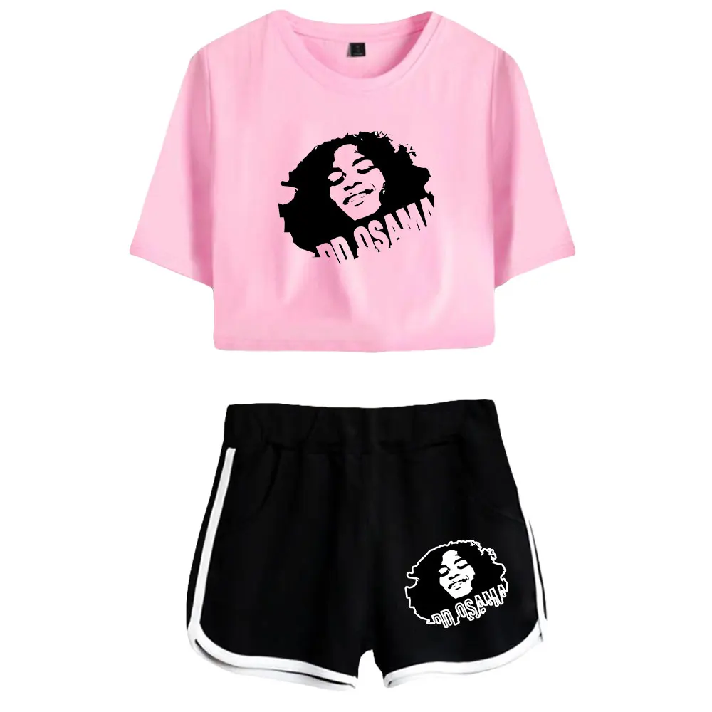 DD Osama music fans midriff-baring sets Printed kawaii anime  short tshirt gym sets  streetwear pants women 2