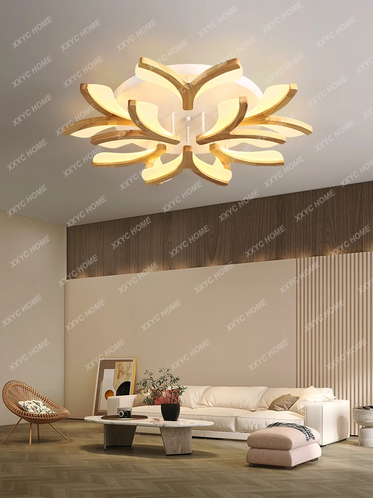 

Log Atmosphere Living Room Bedroom Lamp Warm Study Dining-Room Lamp Wooden LED Ceiling Lamp
