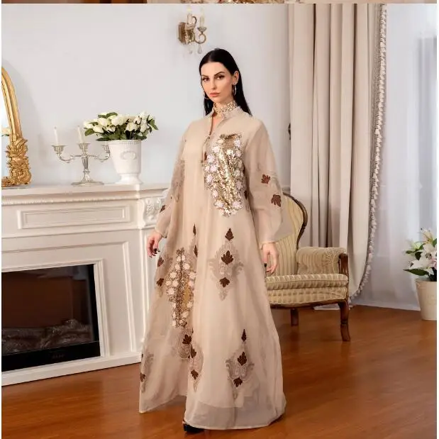 

Женское вечернее платье Среднего Востока A-типа с вышитыми блестками, длинное платье для женщин в Индонезии