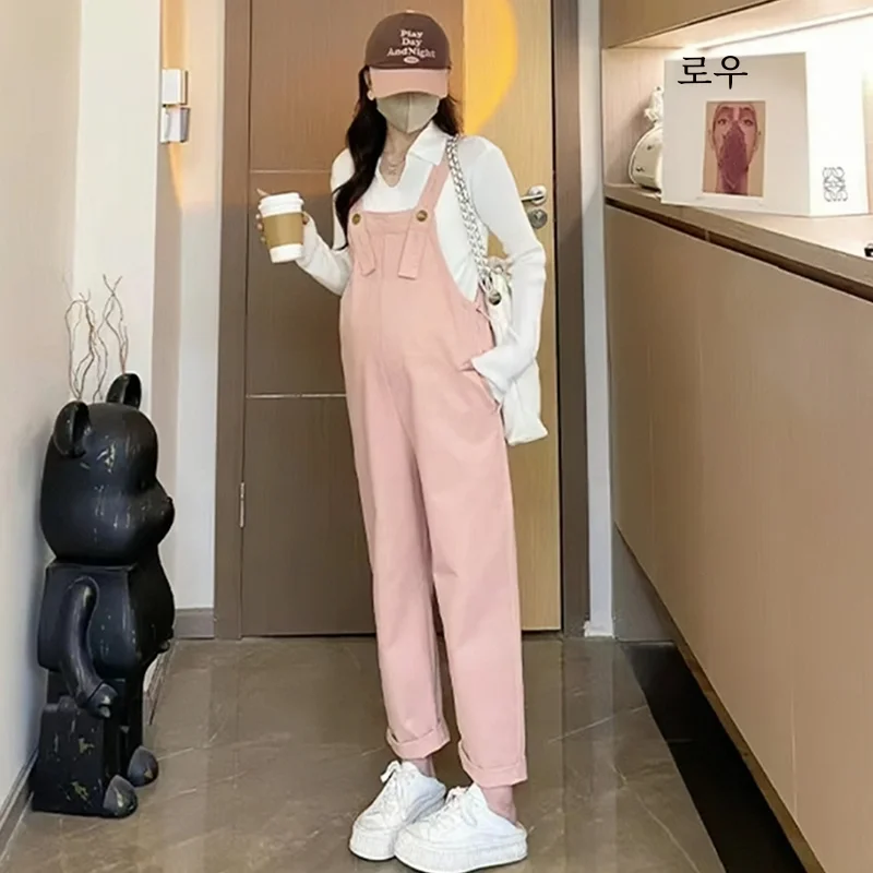 임산부 턱받이 바지 봄 가을 겉옷 캐주얼 슬리브 연령 감소 출산 이브닝 가운 한국 스타일 세트 다목적