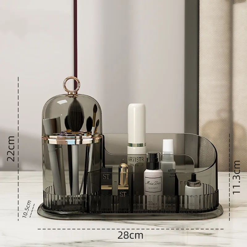 Makeup Brush Box  With Drawer 360° Rotating Cosmetic Organizer Holder Skincare Cotton Pads Swabs Lipstick Jewelry Storage Case 5