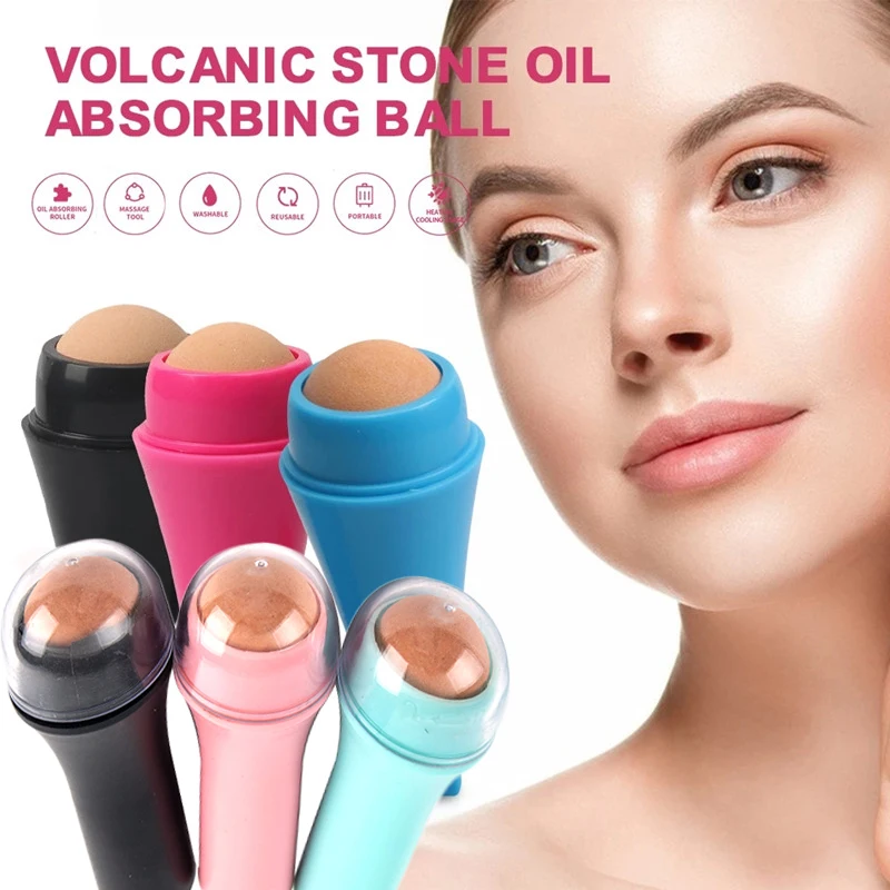 2 Style Natural Volcanic Stone Facial Oil Absorbing Roller Removes Fat T-Zone Reusable Oil Control Facial Skin Care Tool
