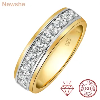 Newshe 925 Sterling Silver Moissanite Wedding Rings for Men Half Eternity Brilliant Round Imitation Diamond Engagement Band 1