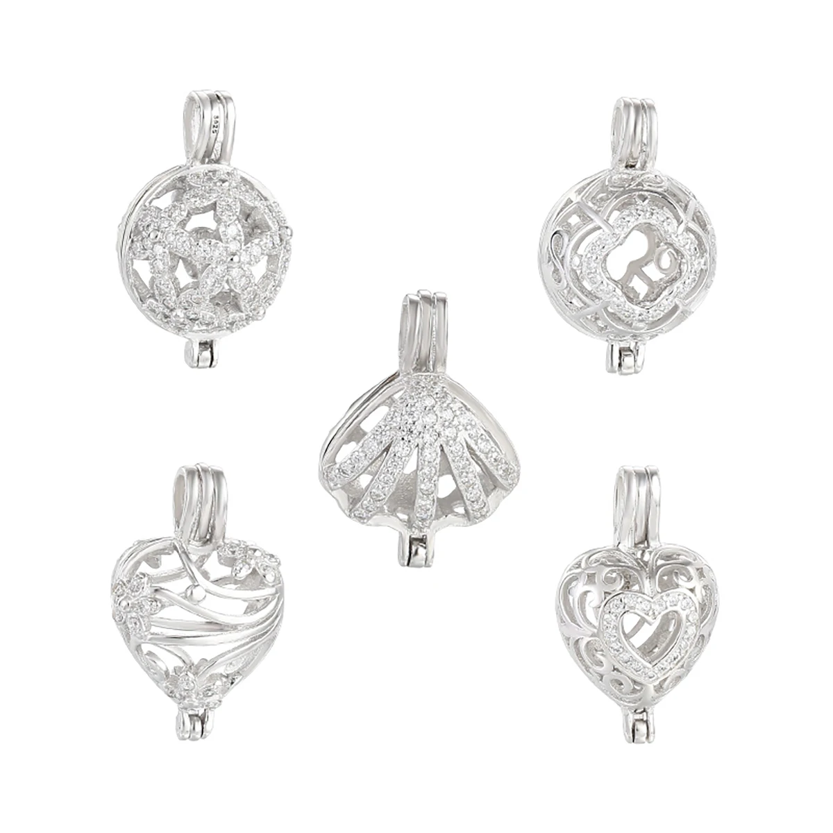 LGSY Sterling Silver Heart Pearl Cage Pendant - S925 Silver Open Heart Charm For 6-8mm Pearls Or Crystals
