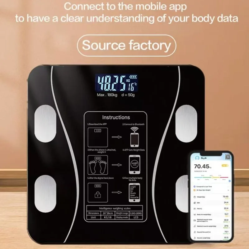 Bilancia pesapersone digitale wireless Fat Smart per il bagno, analizzatore di composizione corporea con app per smartphone e compatibilità Bluetooth._voghion.com