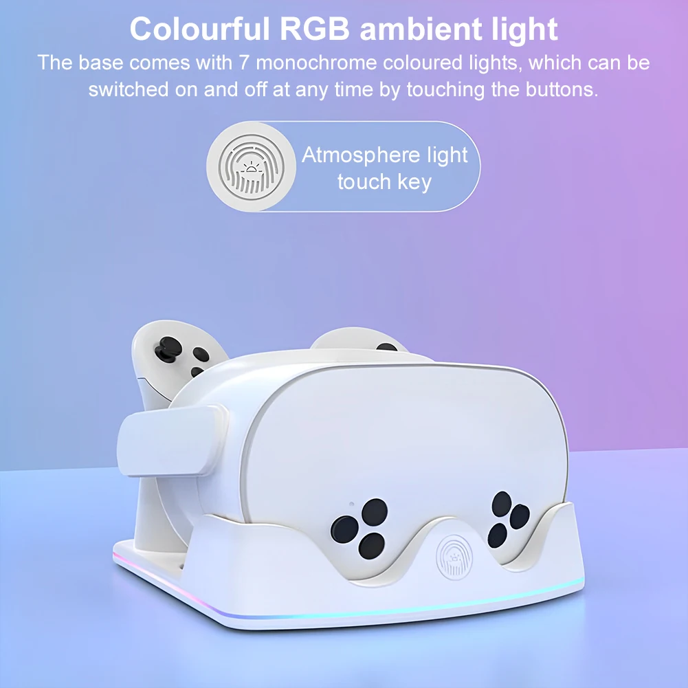 메타 퀘스트 3S VR 충전 스테이션용 충전 독, RGB 조명 충전 스탠드, 헤드셋 디스플레이 스탠드 및 컨트롤러 마운트