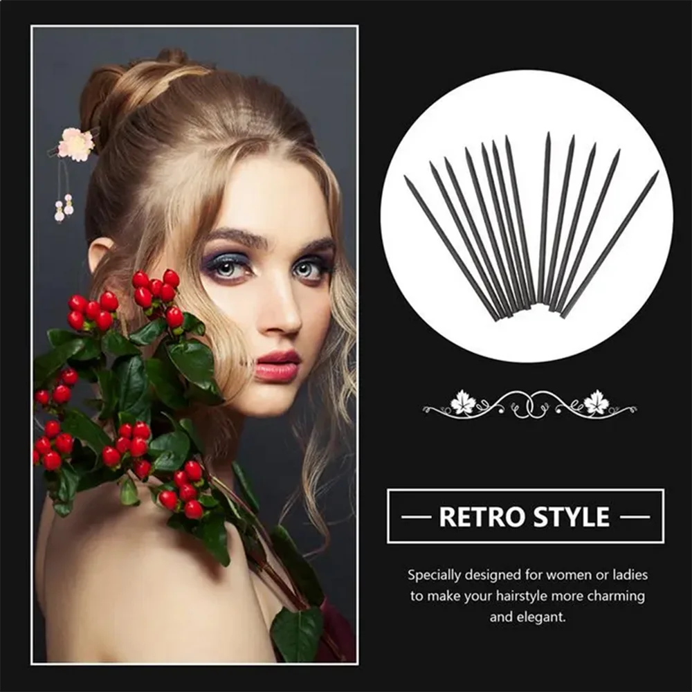 10 pz Vintage cinese forcine in legno dritto Chignon tornante Updo inserto per capelli bastoncini affusolati bacchette per capelli supporto coda di cavallo - immagine 5