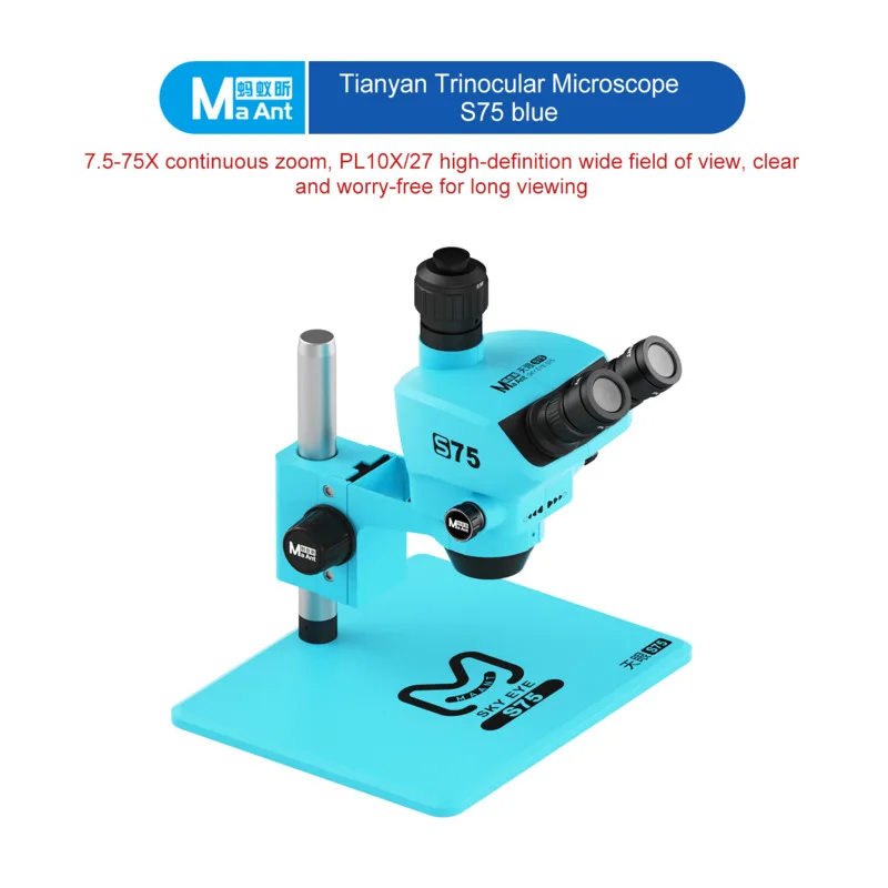 MAANT S75 삼안 현미경 7.5-75배 연속 줌 PL10X27 아이피스 아이폰 PCB 납땜 휴대폰 수리 정밀 도구