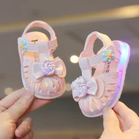 Summer LED Light Baby Girl Sandals Fashion Cute Candy Flower Soft Sole Toddler Shoes Kids Hollow Out Glowing Up Princess Sandals 3