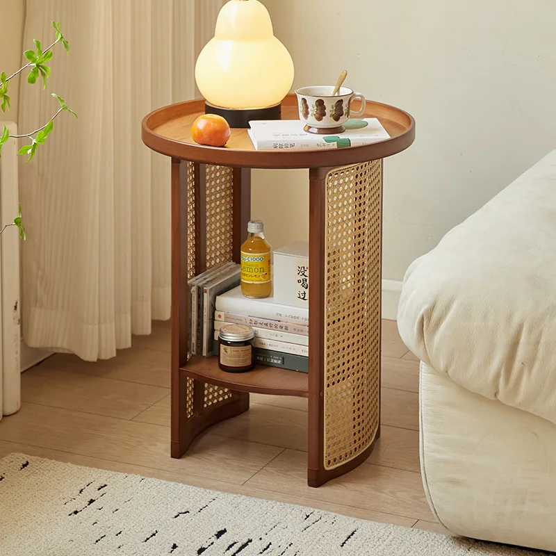 Nordic Coffee Table Rattan Home Furniture Living Room Sofa Side Storage Tea Table Balcony Circular Small Edge Tables Customized